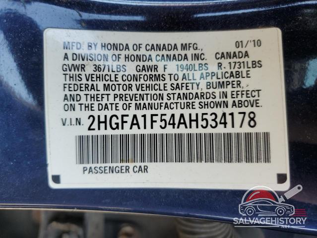 2HGFA1F54AH534178 2010 HONDA CIVIC photo no. 12