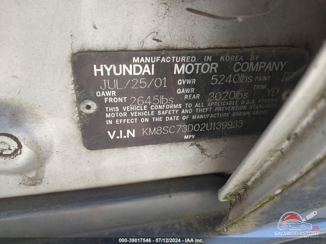 KM8SC73D02U139933 2002 HYUNDAI SANTA FE photo no. 9