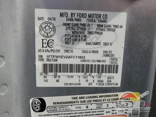 1FTFW1EV2AFC11802 2010 FORD F-150 photo no. 12