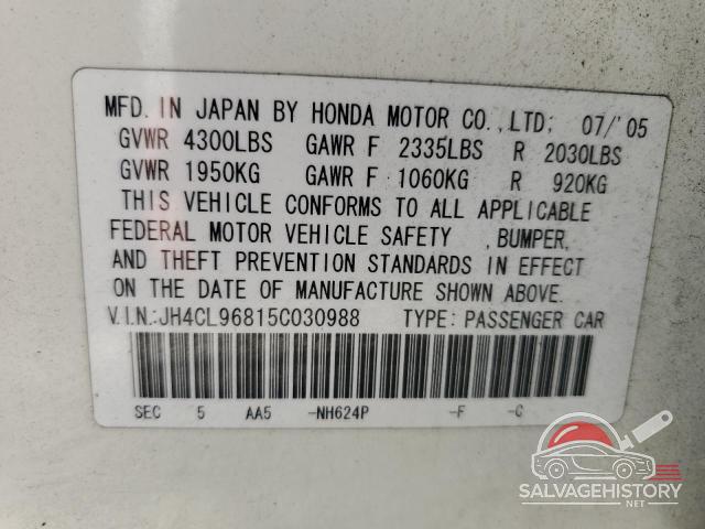 JH4CL96815C030988 2005 ACURA TSX photo no. 13