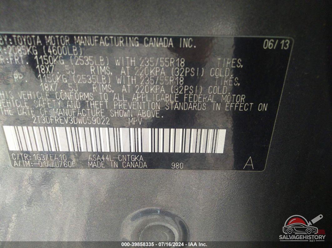 2T3DFREV3DW059022 2013 TOYOTA RAV4 photo no. 9