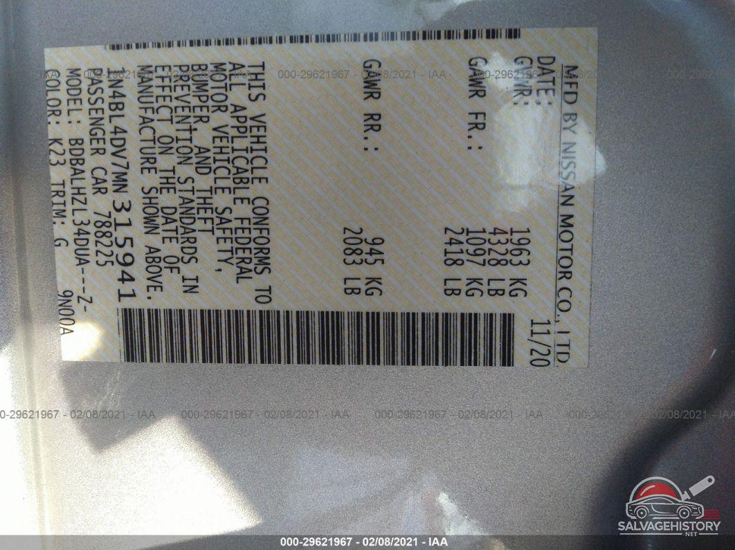 1N4BL4DV7MN315941 2021 NISSAN ALTIMA photo no. 9