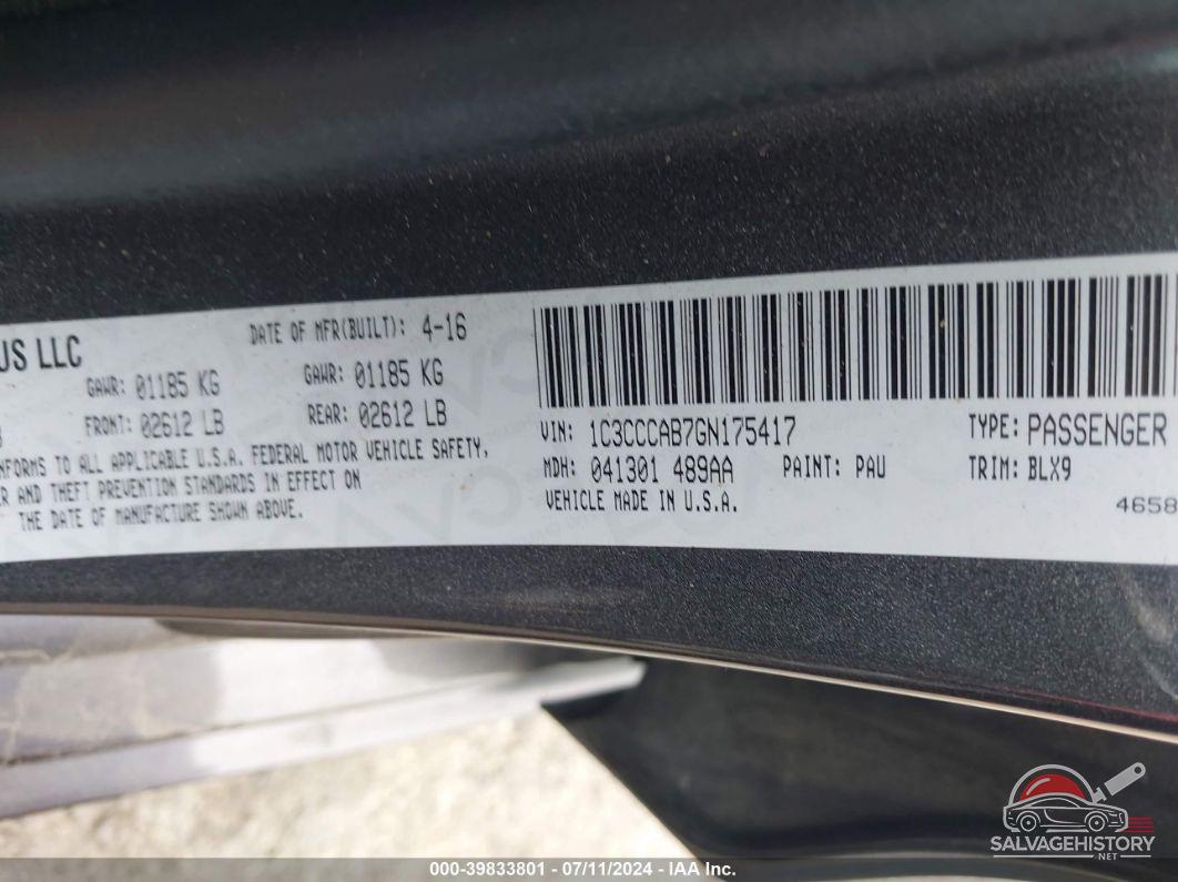 1C3CCCAB7GN175417 2016 CHRYSLER 200 photo no. 9