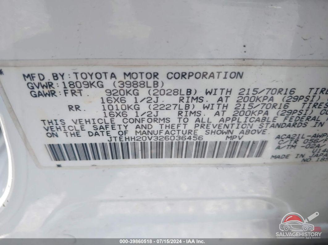 JTEHH20V326036456 2002 TOYOTA RAV4 photo no. 9