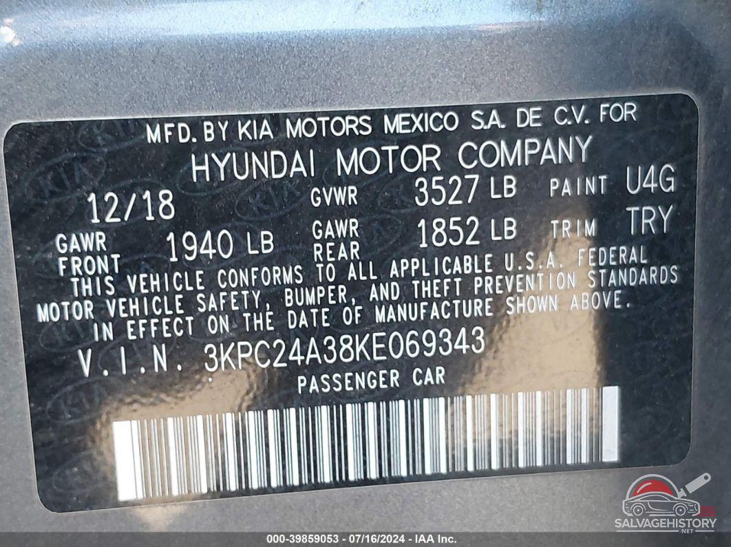 3KPC24A38KE069343 2019 HYUNDAI ACCENT photo no. 9