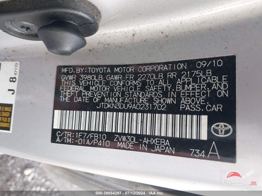 JTDKN3DU9A0231702 2010 TOYOTA PRIUS photo no. 9