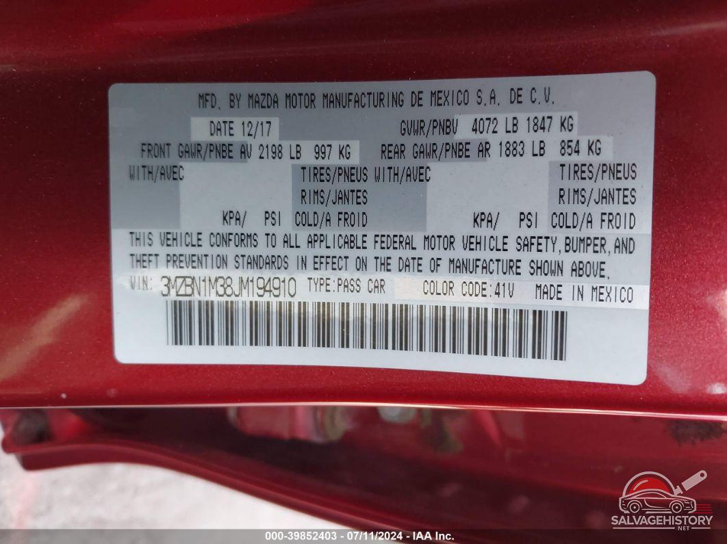 3MZBN1M38JM194910 2018 MAZDA MAZDA3 5-DOOR photo no. 9