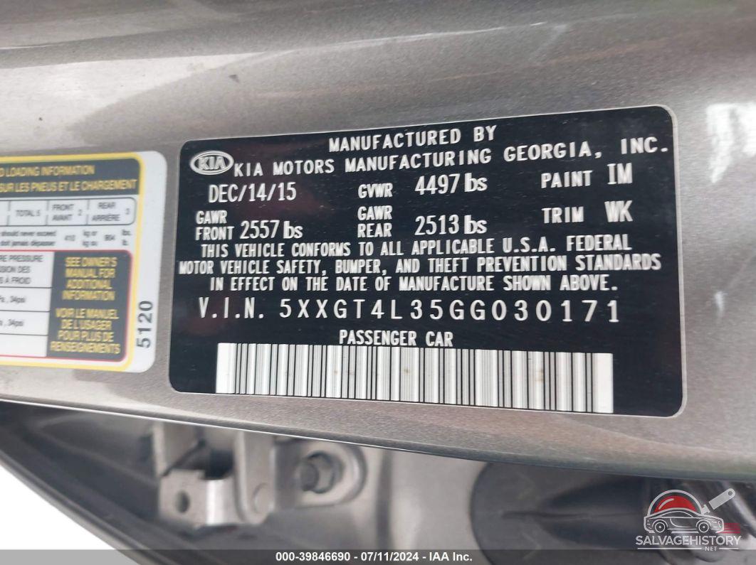 5XXGT4L35GG030171 2016 KIA OPTIMA photo no. 9
