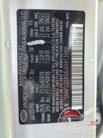 5NMSGDAB6AH413988 2010 HYUNDAI SANTA FE photo no. 13