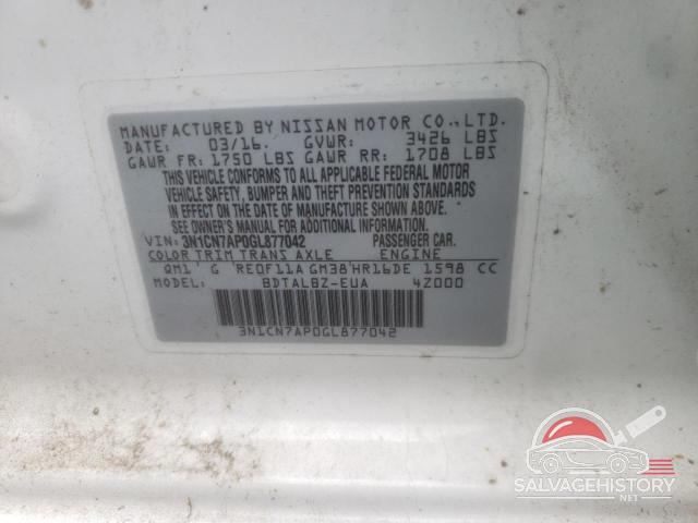 3N1CN7AP0GL877042 2016 NISSAN VERSA photo no. 12
