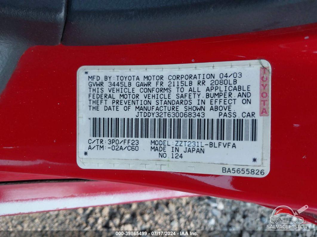 JTDDY32T630068343 2003 TOYOTA CELICA photo no. 9