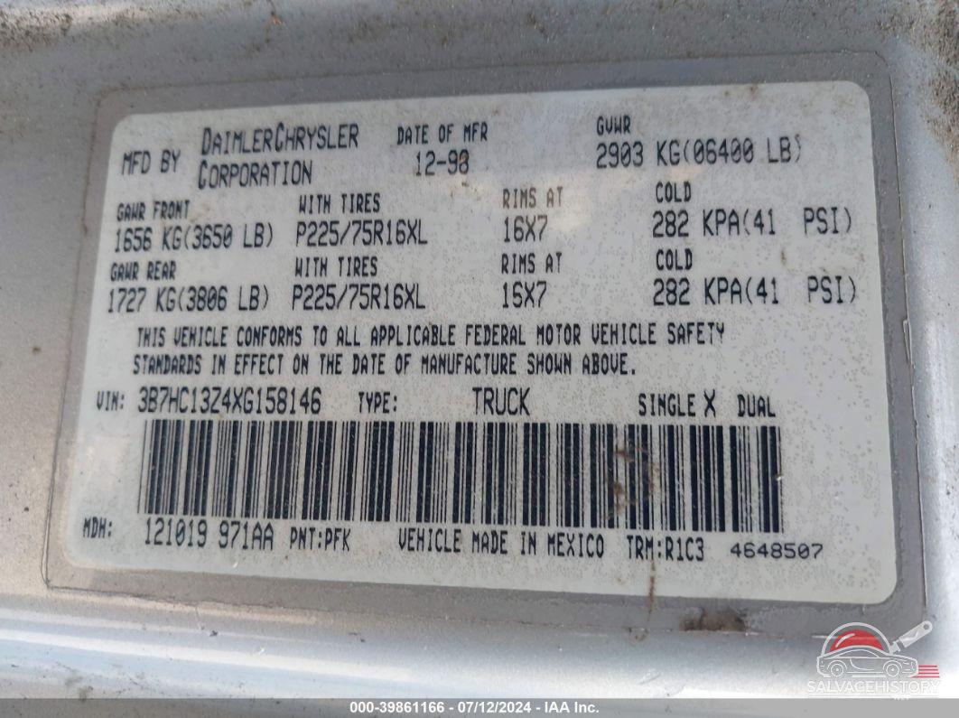 3B7HC13Z4XG158146 1999 DODGE RAM 1500 photo no. 9