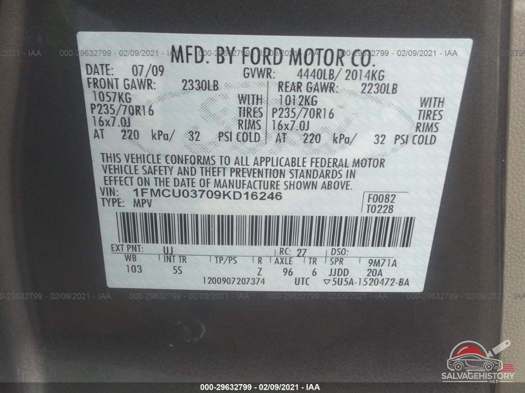 1FMCU03709KD16246 2009 FORD ESCAPE photo no. 9