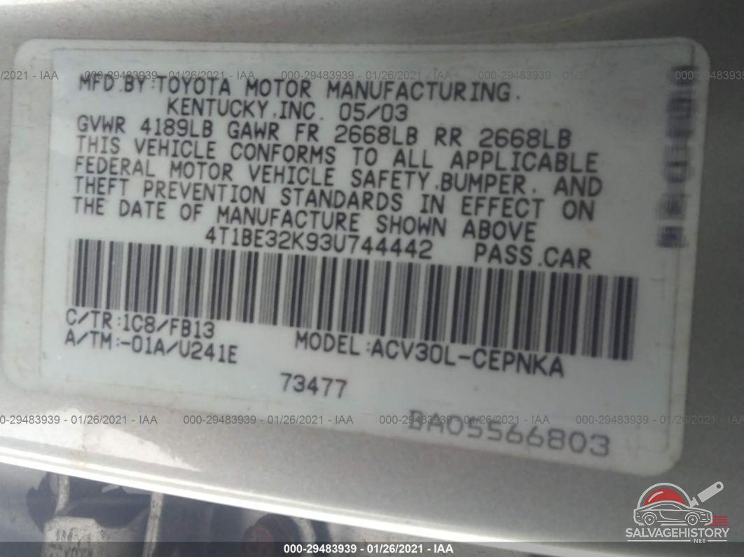 4T1BE32K93U744442 2003 TOYOTA CAMRY photo no. 9