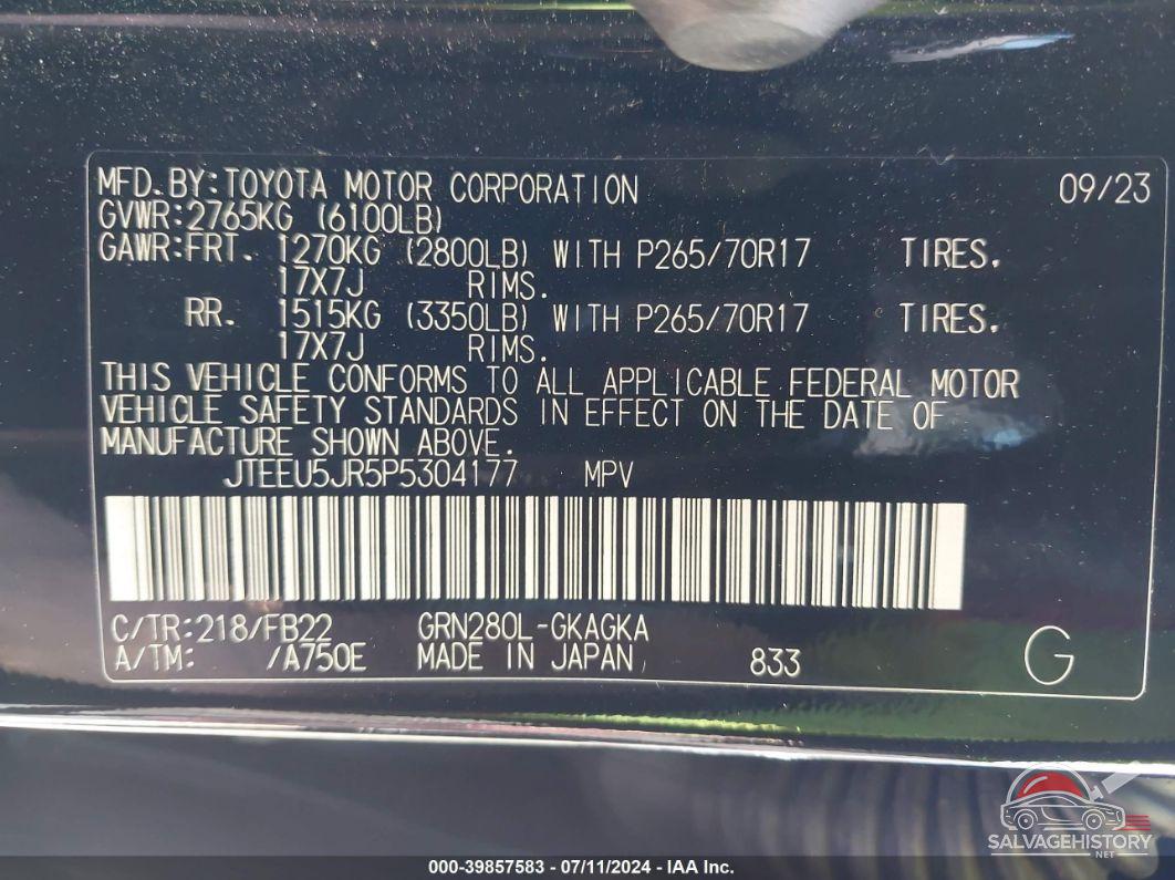 JTEEU5JR5P5304177 2023 TOYOTA 4RUNNER photo no. 9