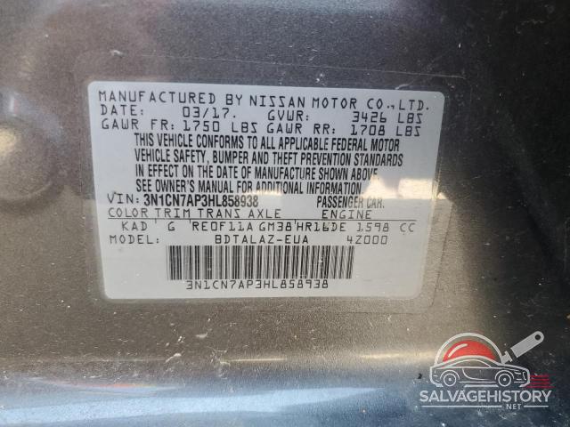3N1CN7AP3HL858938 2017 NISSAN VERSA photo no. 12
