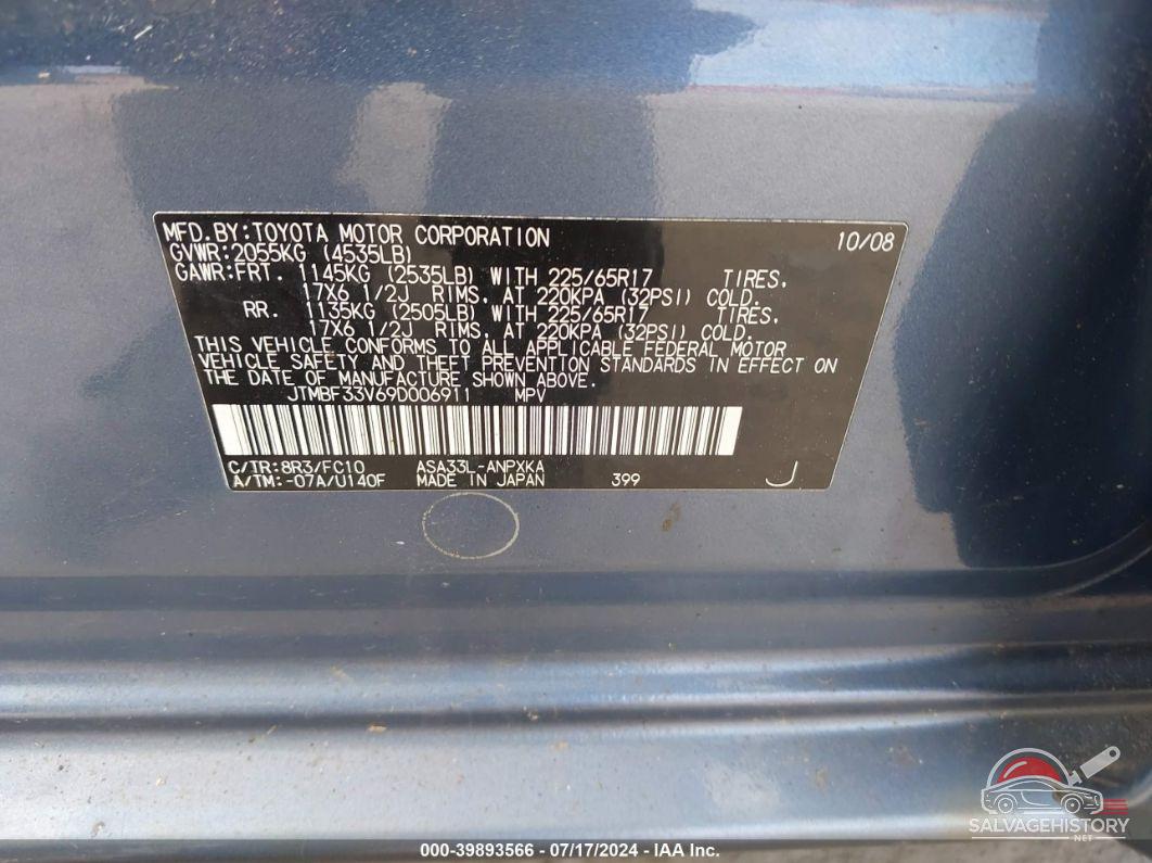 JTMBF33V69D006911 2009 TOYOTA RAV4 photo no. 9