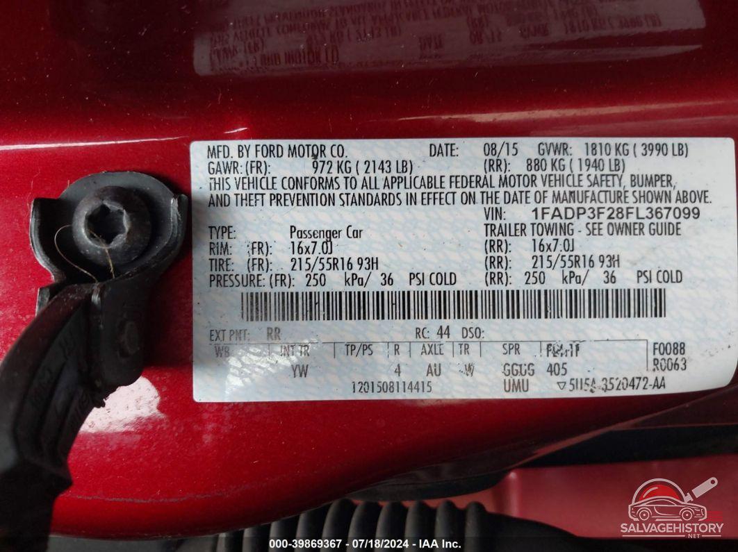 1FADP3F28FL367099 2015 FORD FOCUS photo no. 9