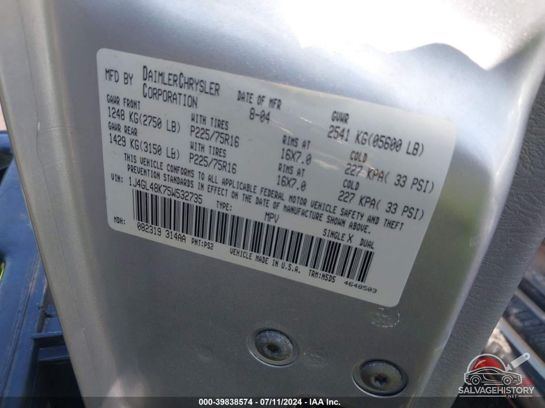 1J4GL48K75W532735 2005 JEEP LIBERTY photo no. 9