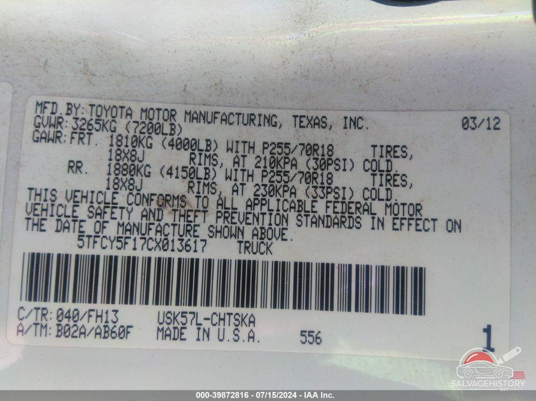 5TFCY5F17CX013617 2012 TOYOTA TUNDRA photo no. 9