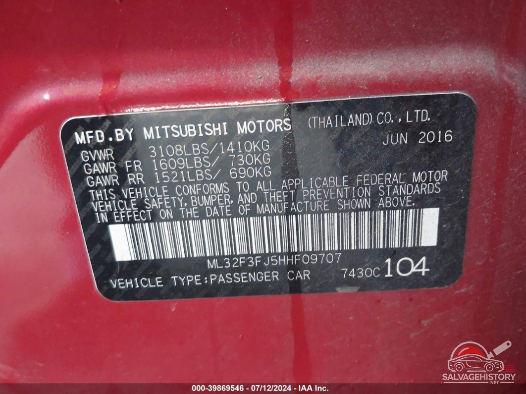 ML32F3FJ5HHF09707 2017 MITSUBISHI MIRAGE G4 photo no. 9