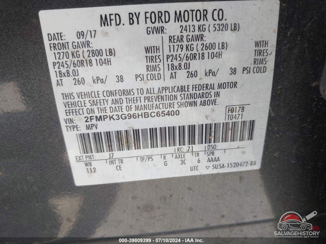 2FMPK3G96HBC65400 2017 FORD EDGE photo no. 9