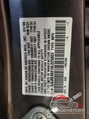 5J6RE48319L025803 2009 HONDA CRV photo no. 12