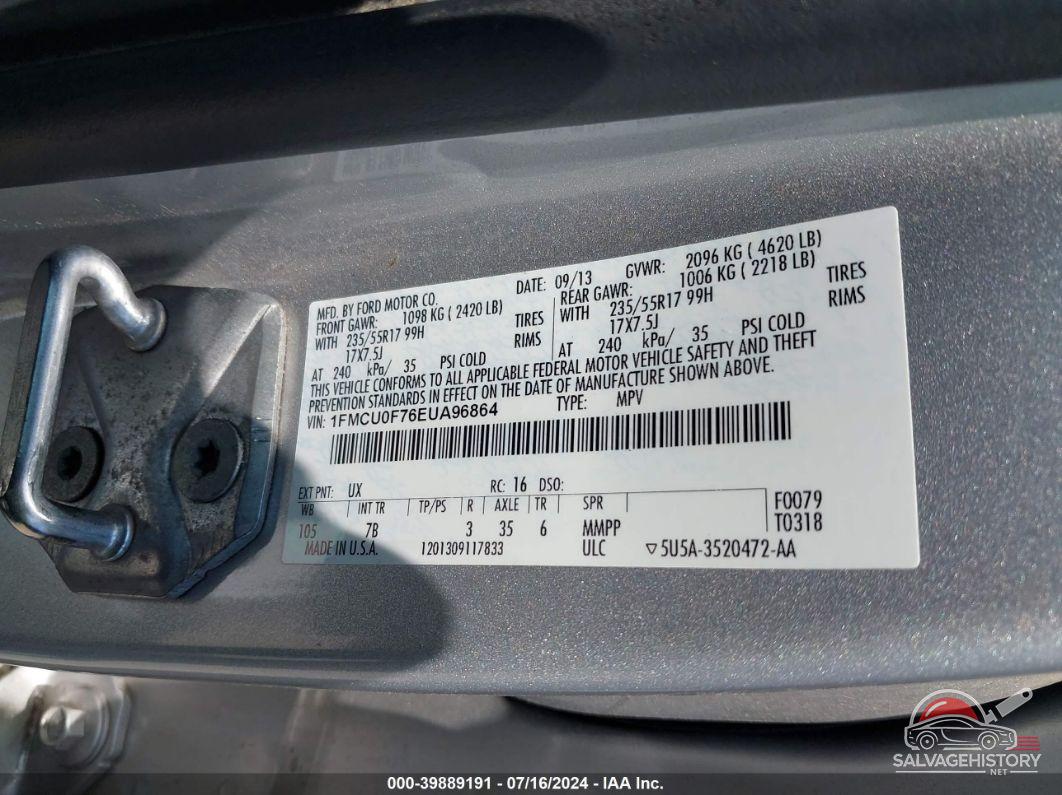 1FMCU0F76EUA96864 2014 FORD ESCAPE photo no. 9