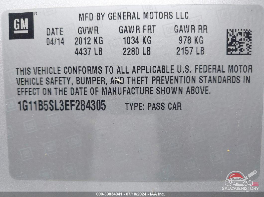 1G11B5SL3EF284305 2014 CHEVROLET MALIBU photo no. 9