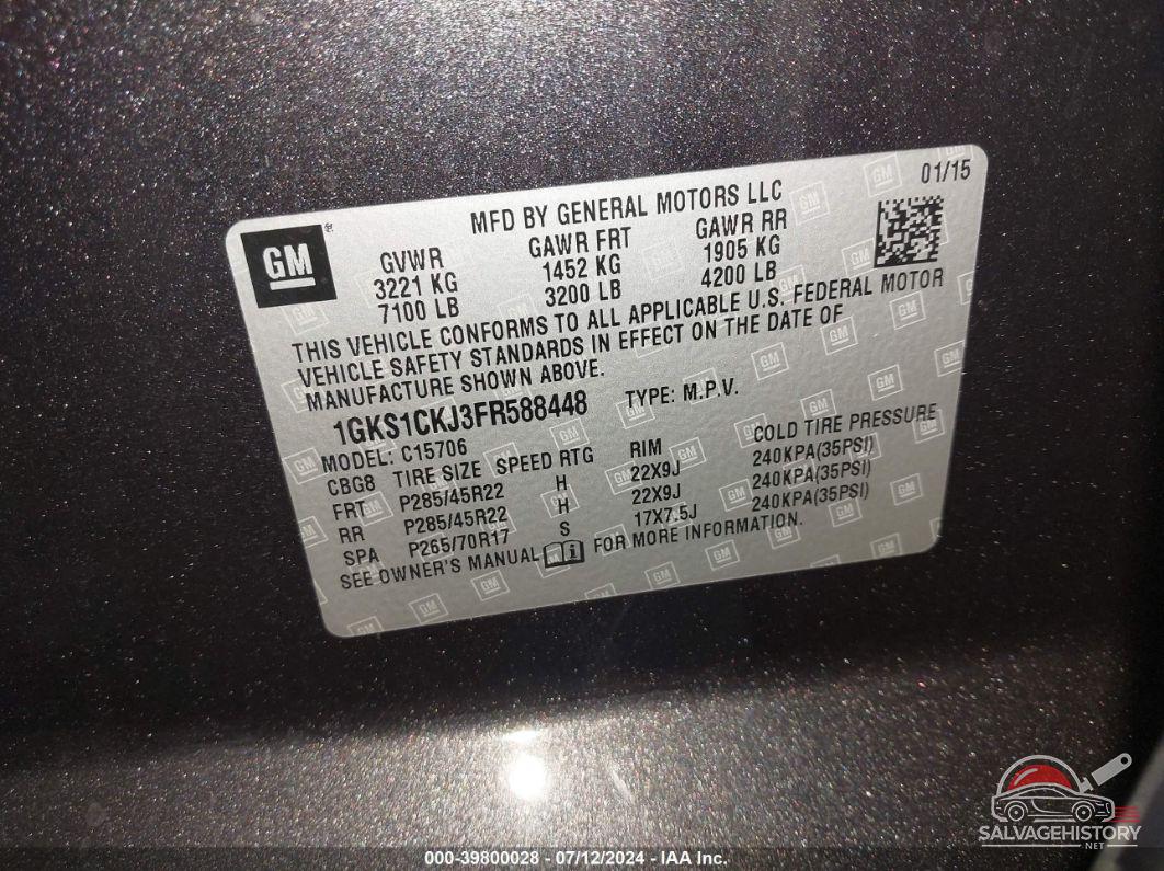 1GKS1CKJ3FR588448 2015 GMC YUKON photo no. 9
