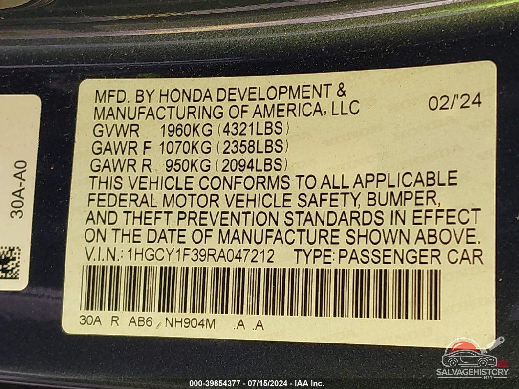 1HGCY1F39RA047212 2024 HONDA ACCORD photo no. 9