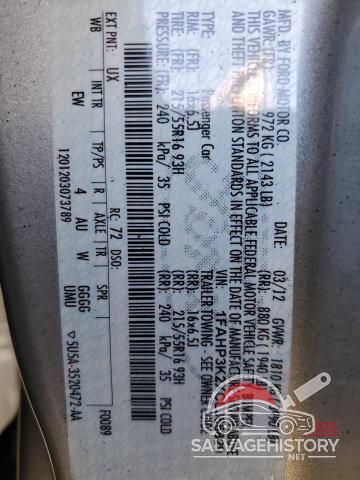 1FAHP3K2XCL366829 2012 FORD ALL Models photo no. 12