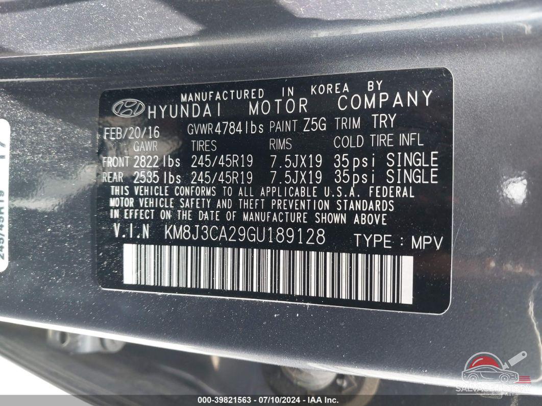 KM8J3CA29GU189128 2016 HYUNDAI TUCSON photo no. 9