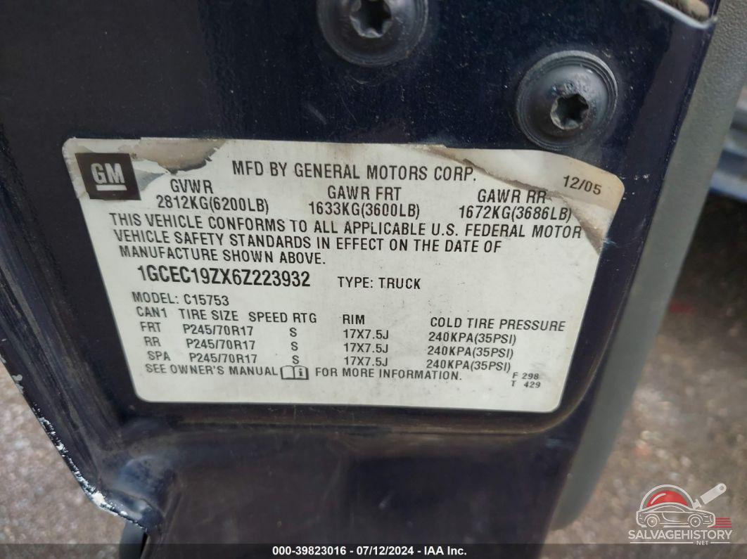 1GCEC19ZX6Z223932 2006 CHEVROLET SILVERADO 1500 photo no. 9
