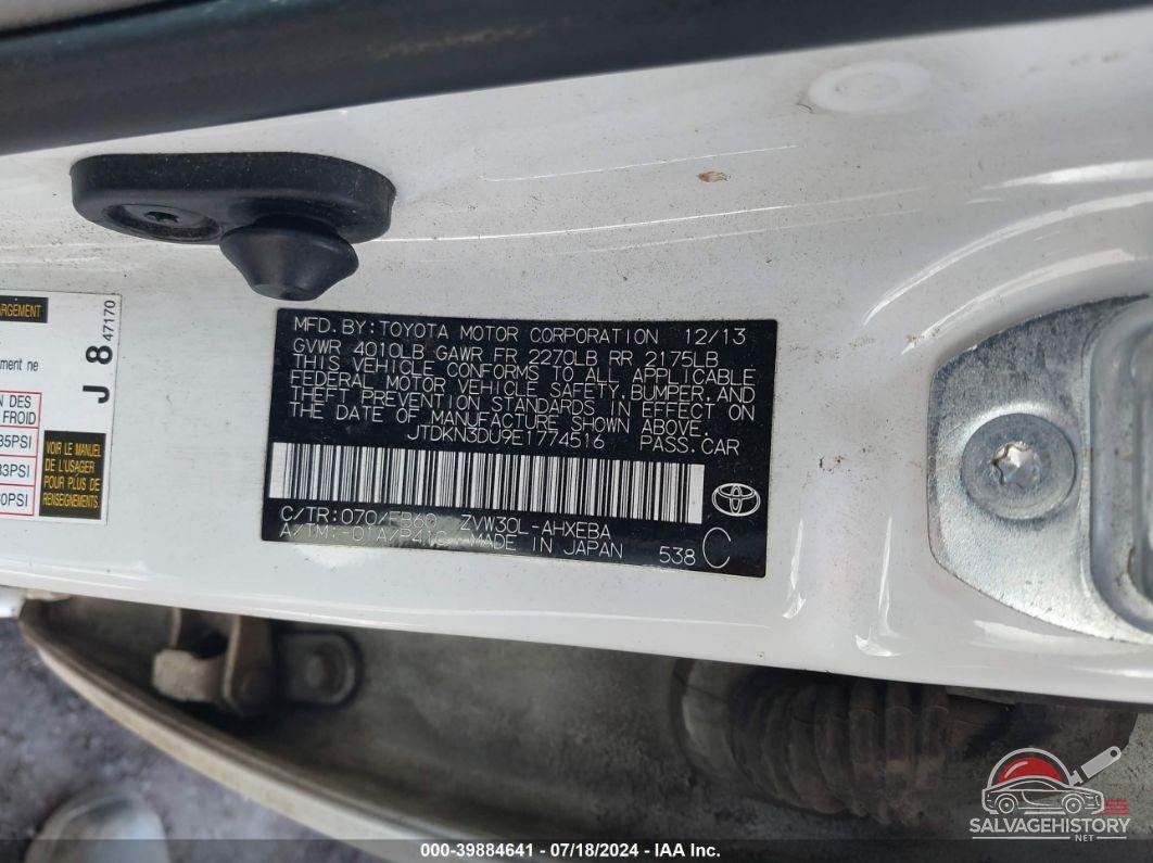 JTDKN3DU9E1774516 2014 TOYOTA PRIUS photo no. 9
