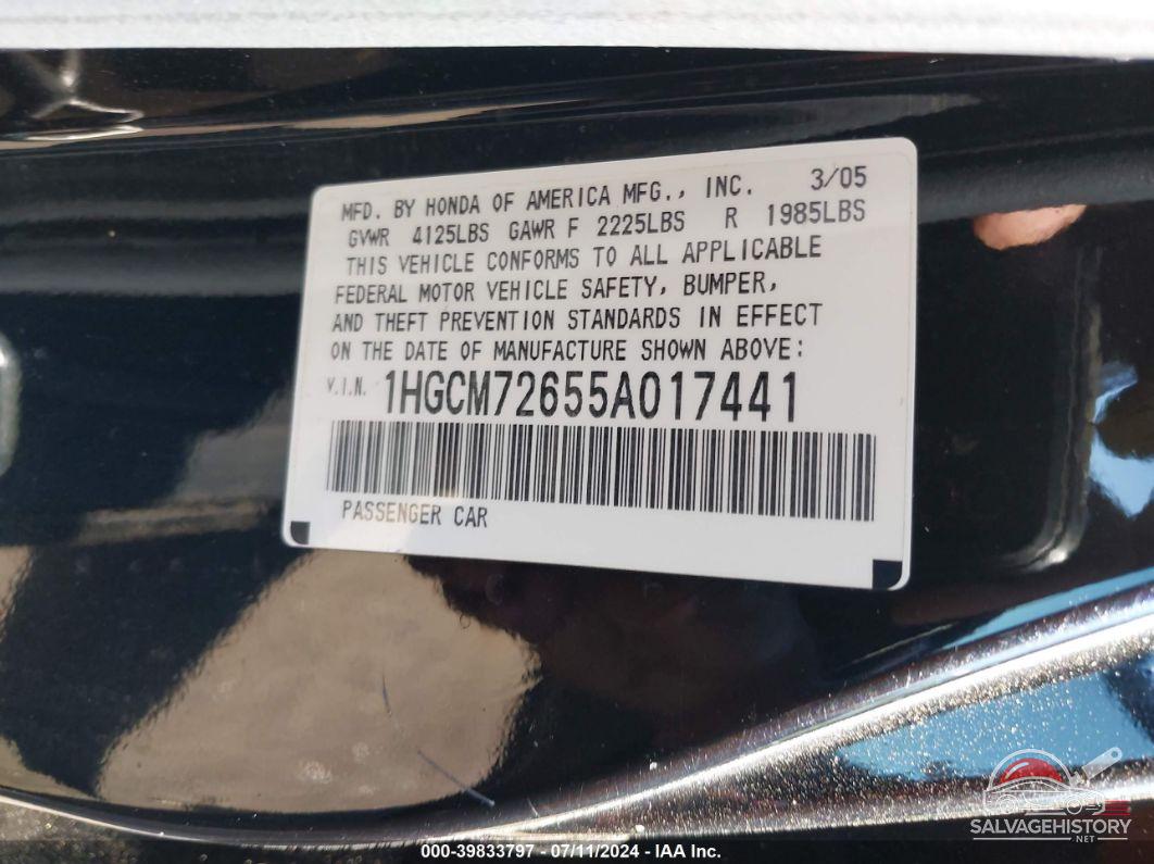 1HGCM72655A017441 2005 HONDA ACCORD photo no. 9