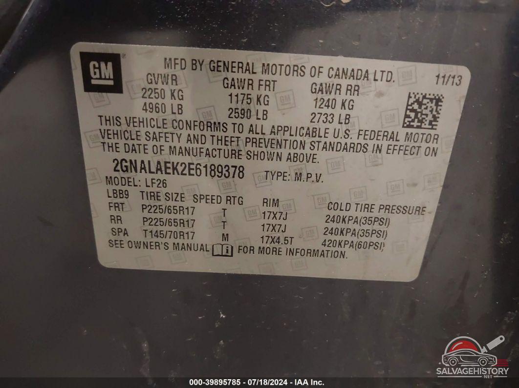 2GNALAEK2E6189378 2014 CHEVROLET EQUINOX photo no. 9
