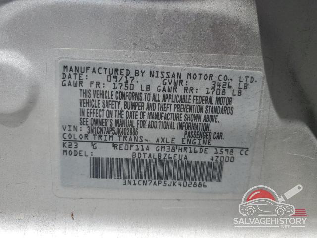 3N1CN7AP5JK402886 2018 NISSAN VERSA photo no. 13