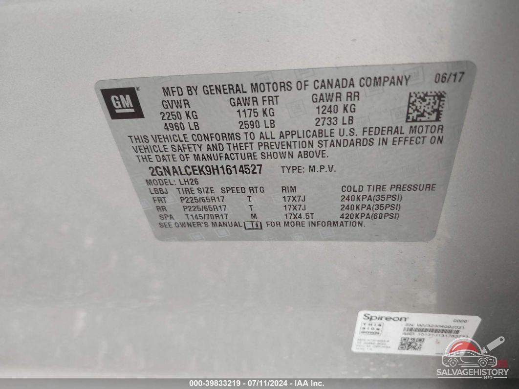 2GNALCEK9H1614527 2017 CHEVROLET EQUINOX photo no. 9