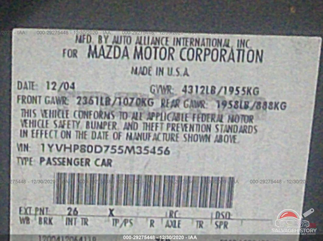 1YVHP80D755M35456 2005 MAZDA MAZDA6 photo no. 9