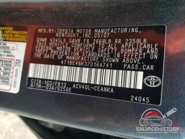 4T1BE46K37U164741 2007 TOYOTA CAMRY photo no. 12