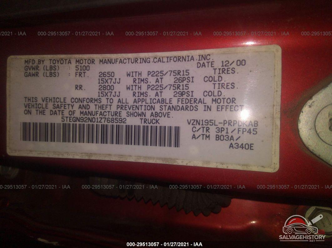 5TEGN92N01Z768592 2001 TOYOTA TACOMA photo no. 9