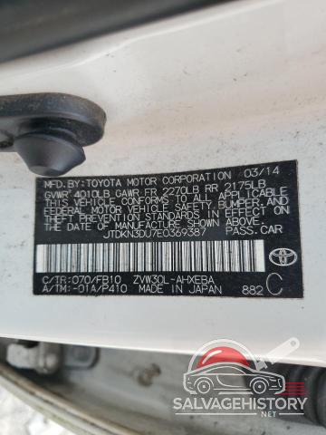 JTDKN3DU7E0369387 2014 TOYOTA PRIUS photo no. 12