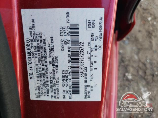 3FADP0L39CR235722 2012 FORD FUSION photo no. 12