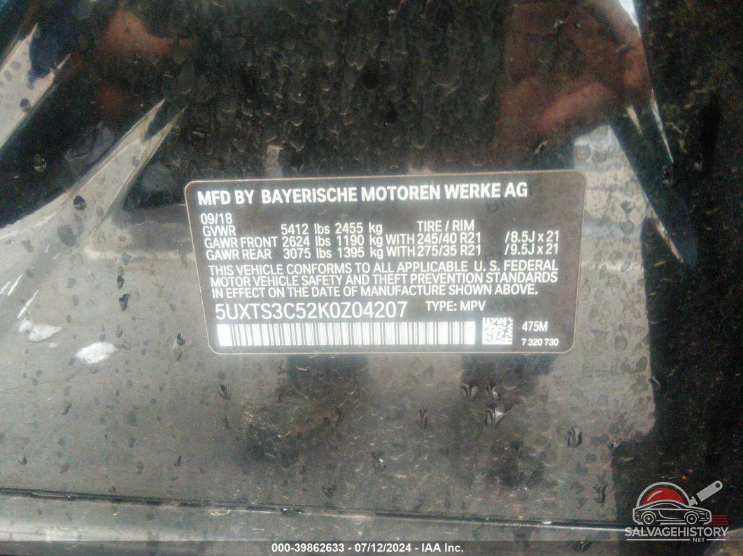 5UXTS3C52K0Z04207 2019 BMW X3 photo no. 9