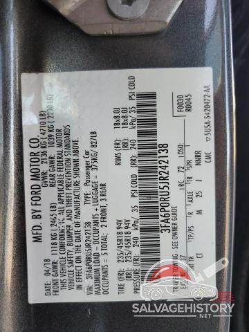 3FA6P0RU5JR242138 2018 FORD FUSION photo no. 12