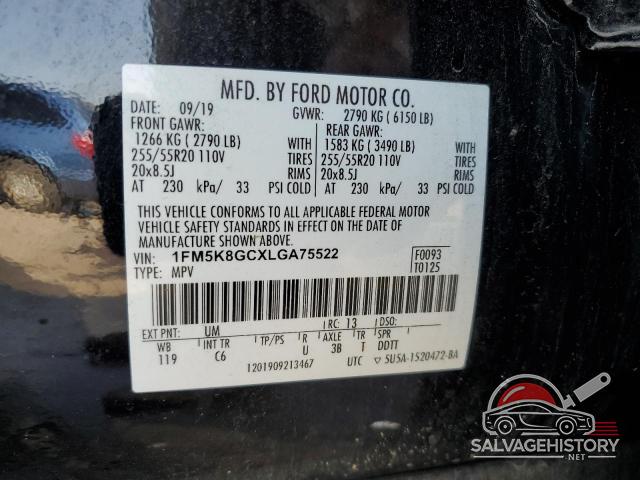 1FM5K8GCXLGA75522 2020 FORD EXPLORER photo no. 12