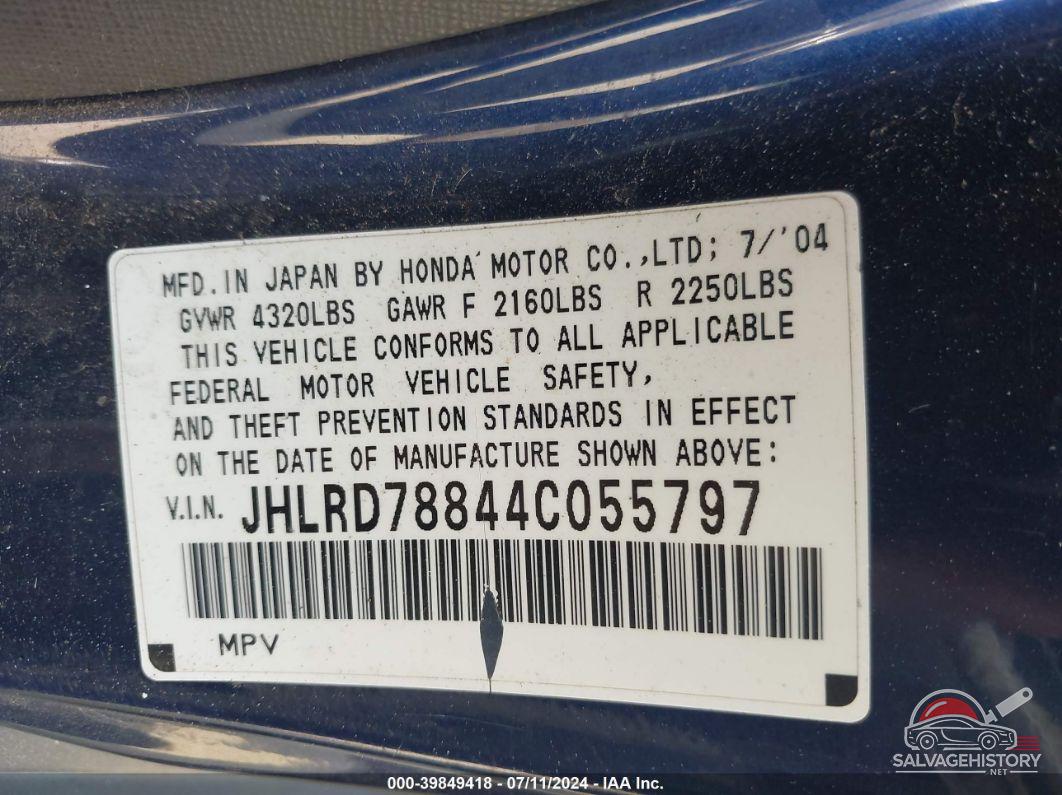 JHLRD78844C055797 2004 HONDA CR-V photo no. 9