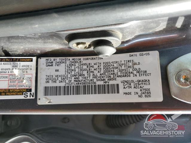 JTEZT14R458006336 2005 TOYOTA 4RUNNER photo no. 13