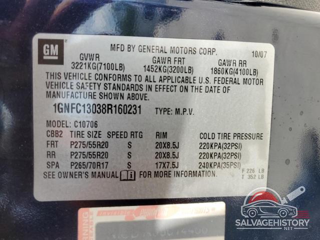 1GNFC13038R160231 2008 CHEVROLET TAHOE photo no. 13